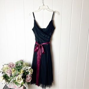 Vintage Black Tulle Overlay Party Dress with Bow